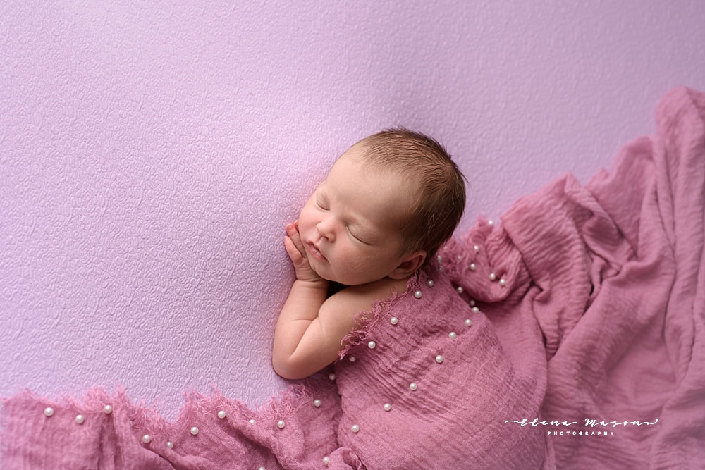 newborn baby girl in pink, Belfast baby photographer, Elena Mason Photography